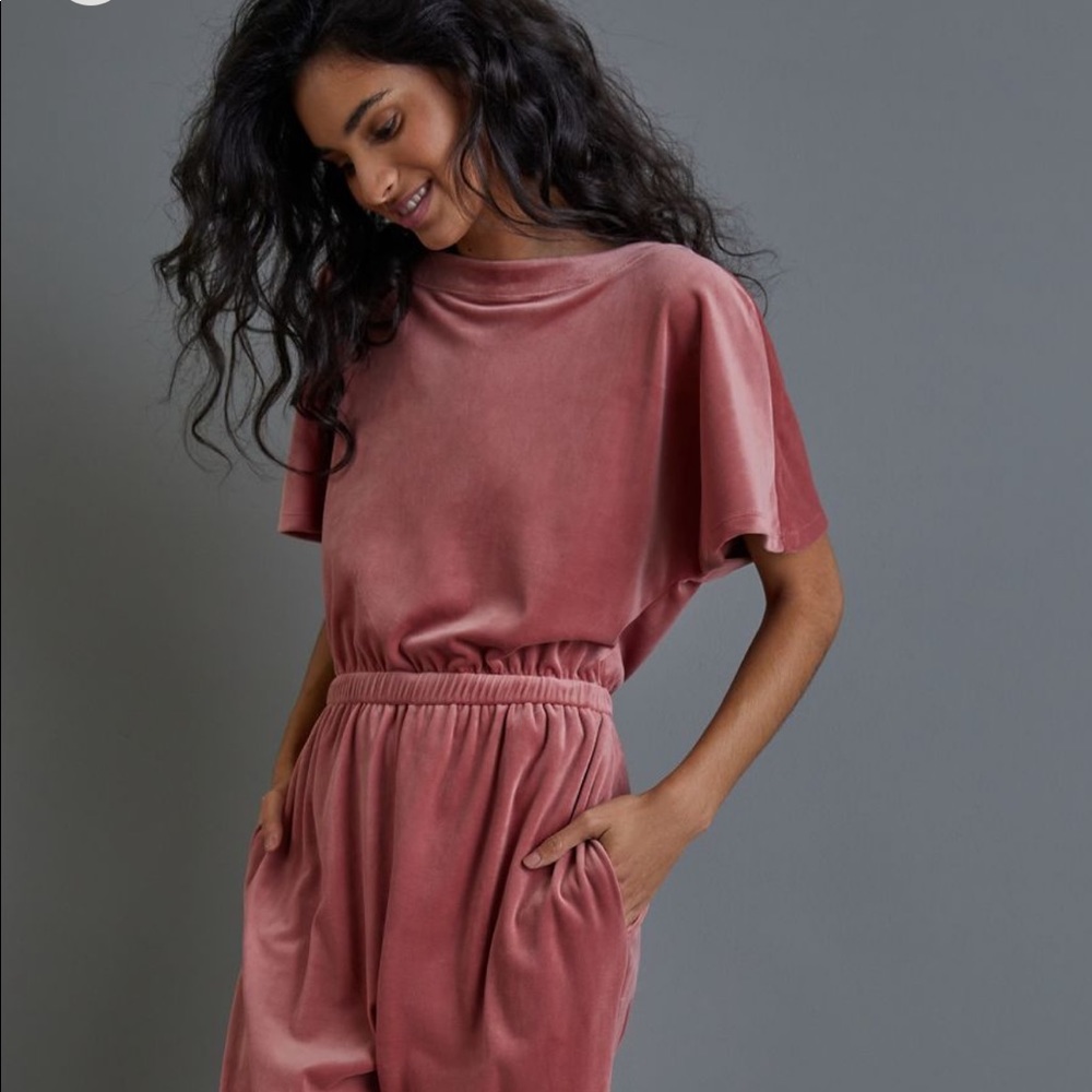 Anthropologie Pink Velvet Jumpsuit Gem